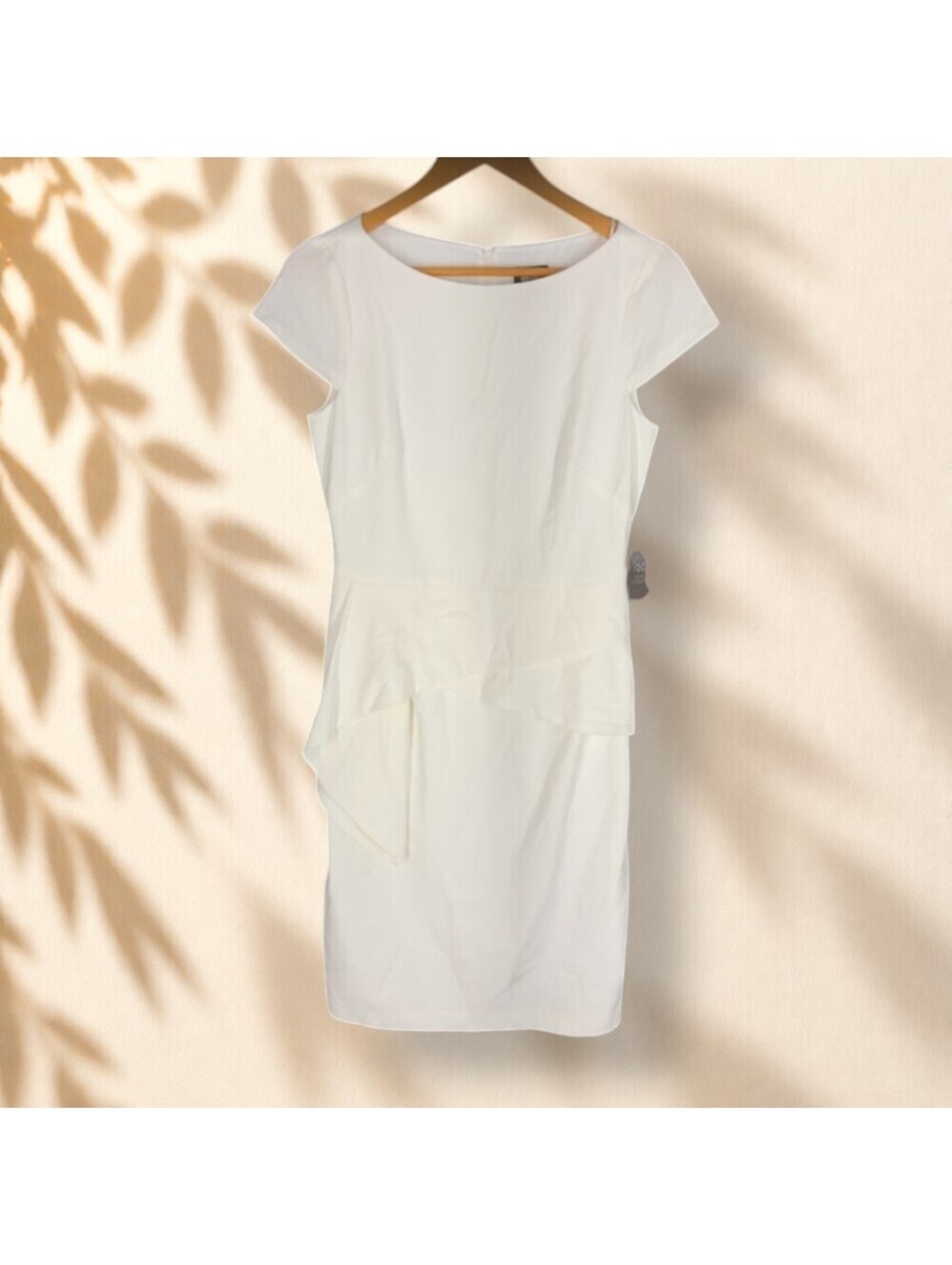 New Vince Camuto Dress Women 6 White Sheath Midi Zipper Short Sleeve Lined